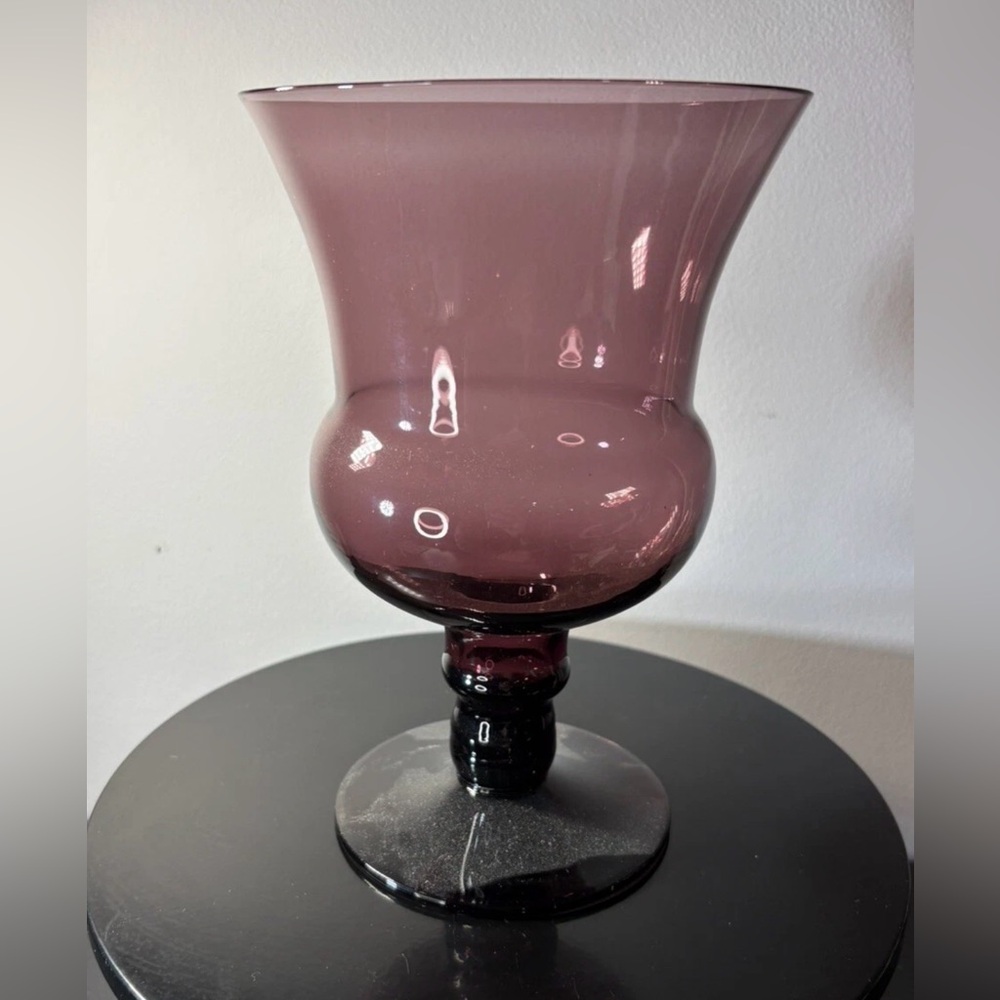 UV Reactive Morgantown Amethyst Pedestal Vase Candle Holder Blown Glass 8” Tall
